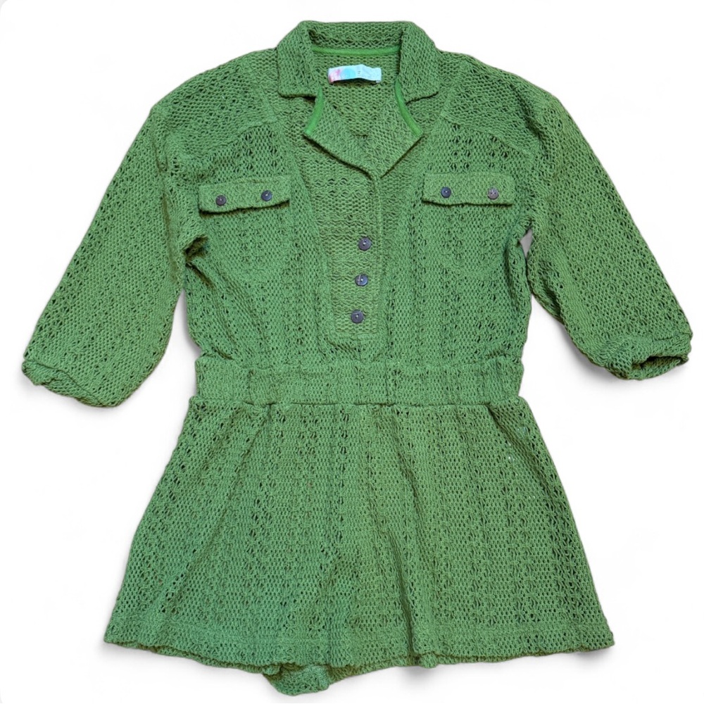 Free People Beach Ryan Crochet Romper Green XS Boho Knit Jumpsuit Resort